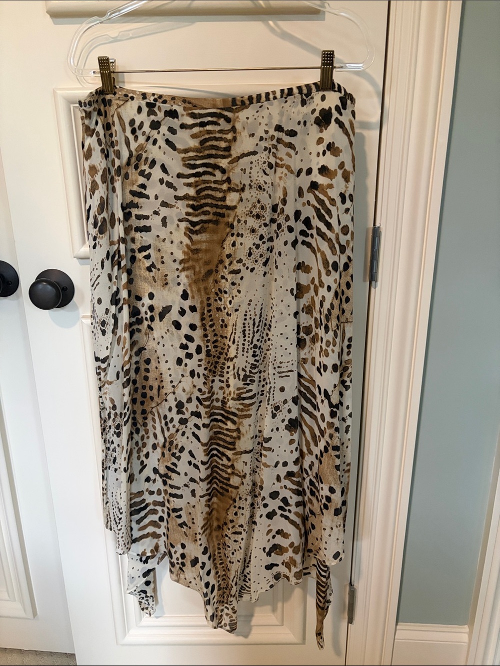 Dana Buchmab Animal Print Asymmetrical Midi Skirt - Brown/Black